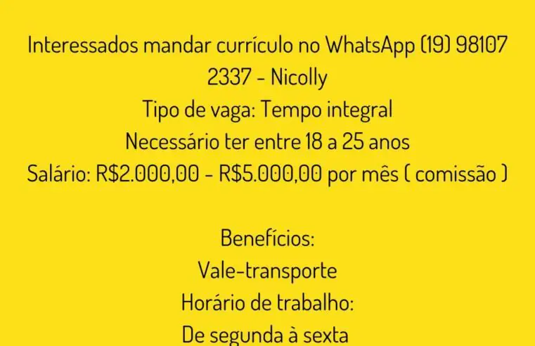 Vaga de vendedor comissionado