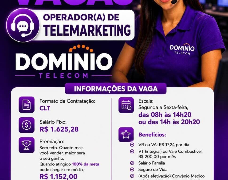 Vaga Domínio Telecom Operador(a) de Telemarketing