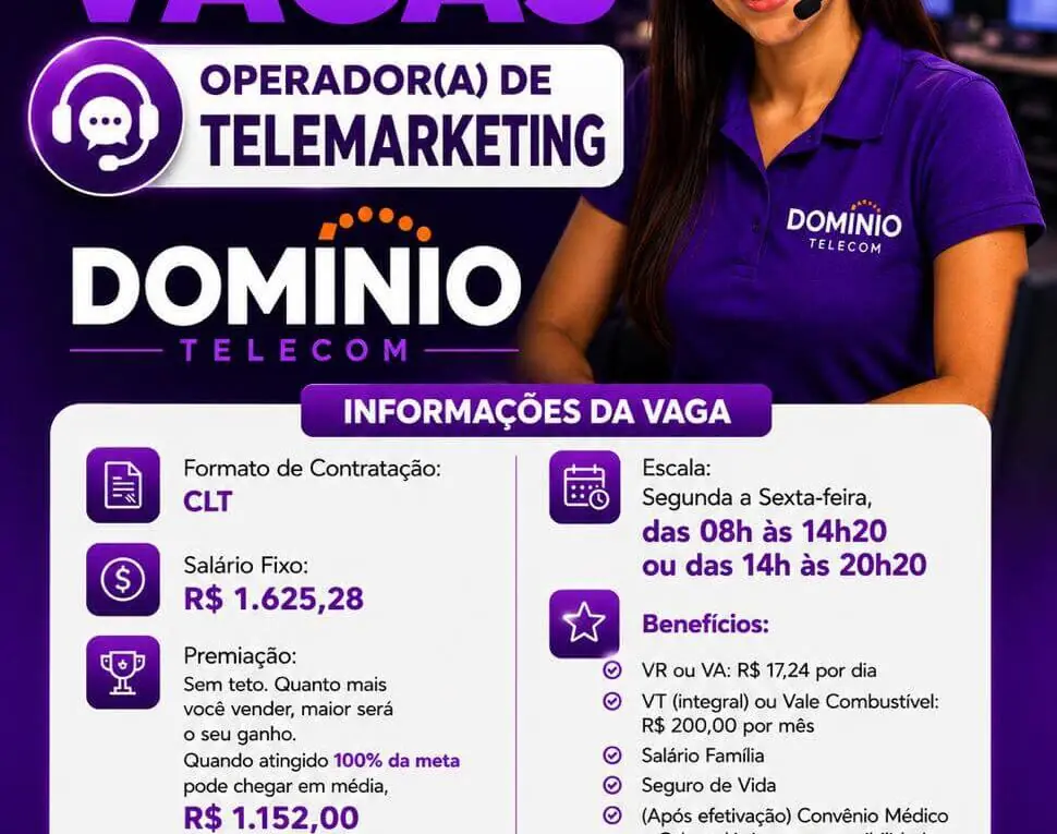 Vaga Domínio Telecom Operador(a) de Telemarketing