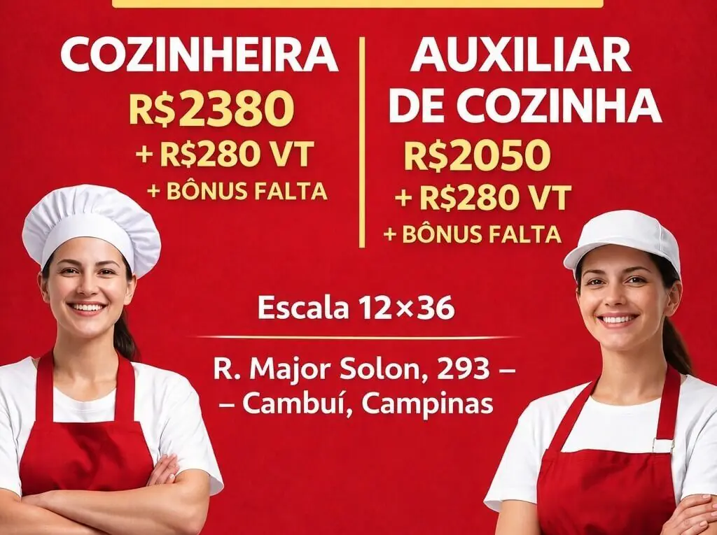 Vaga Ital In House Cozinheira e Auxiliar de Cozinha