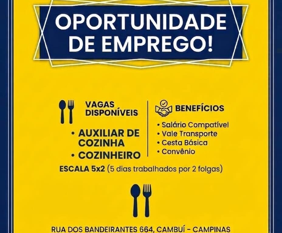 Vaga Solar de Sintra em Campinas Auxiliar de Cozinha e Cozinheiro(a)