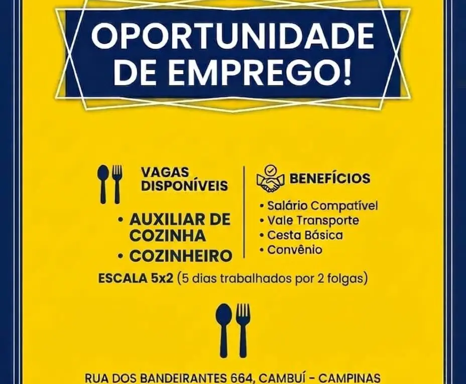 Vaga Solar de Sintra em Campinas Auxiliar de Cozinha e Cozinheiro(a)