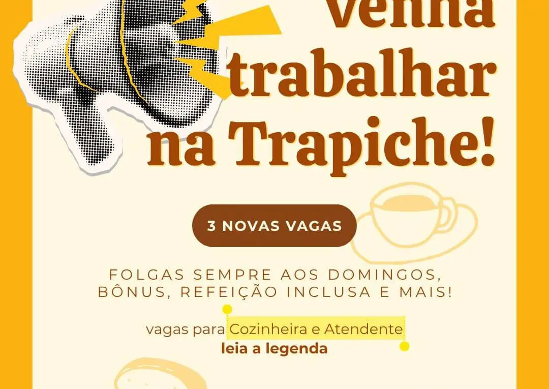 Vaga Trapiche em Campinas Cozinheira(o) e Atendente com Folga aos Domingos