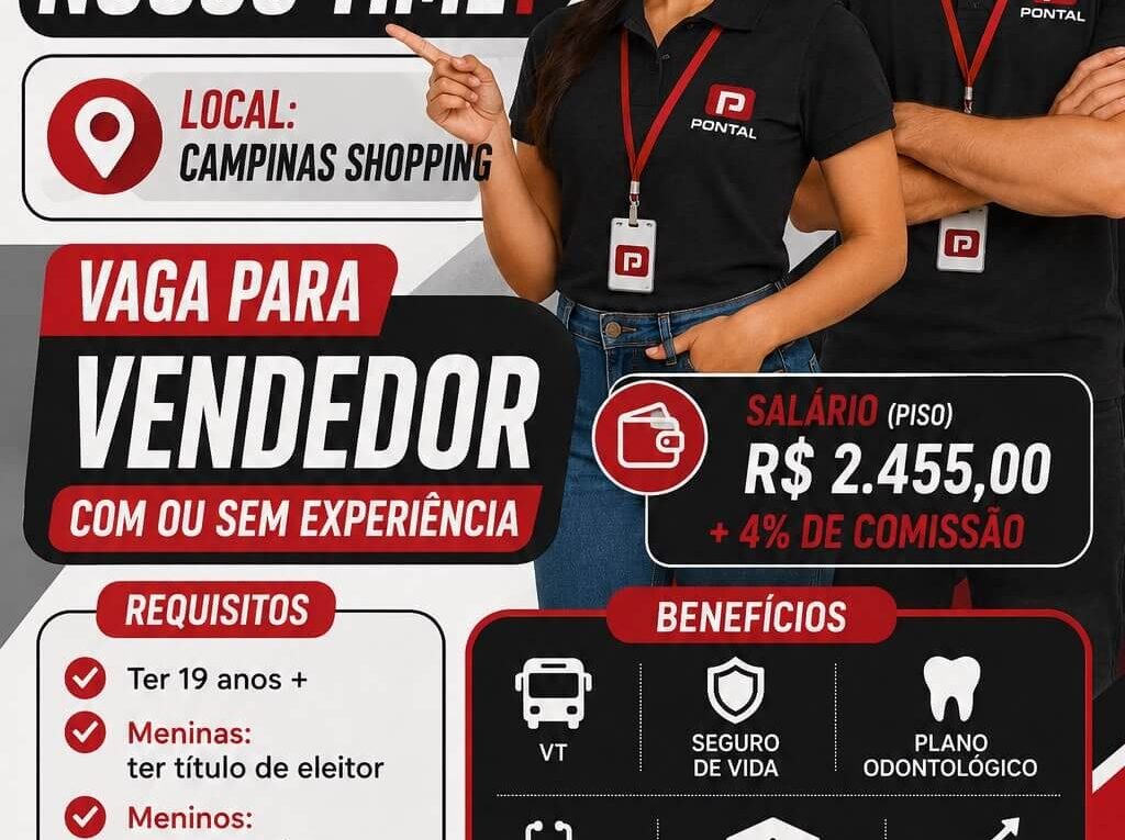 Vaga Vendedor Pontal no Campinas Shopping