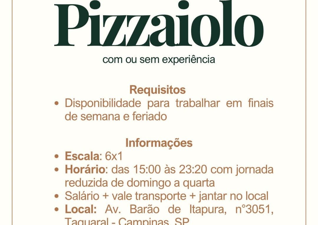 Bella Capri Abre Vaga para Pizzaiolo no Taquaral em Campinas e Não Exige Experiência